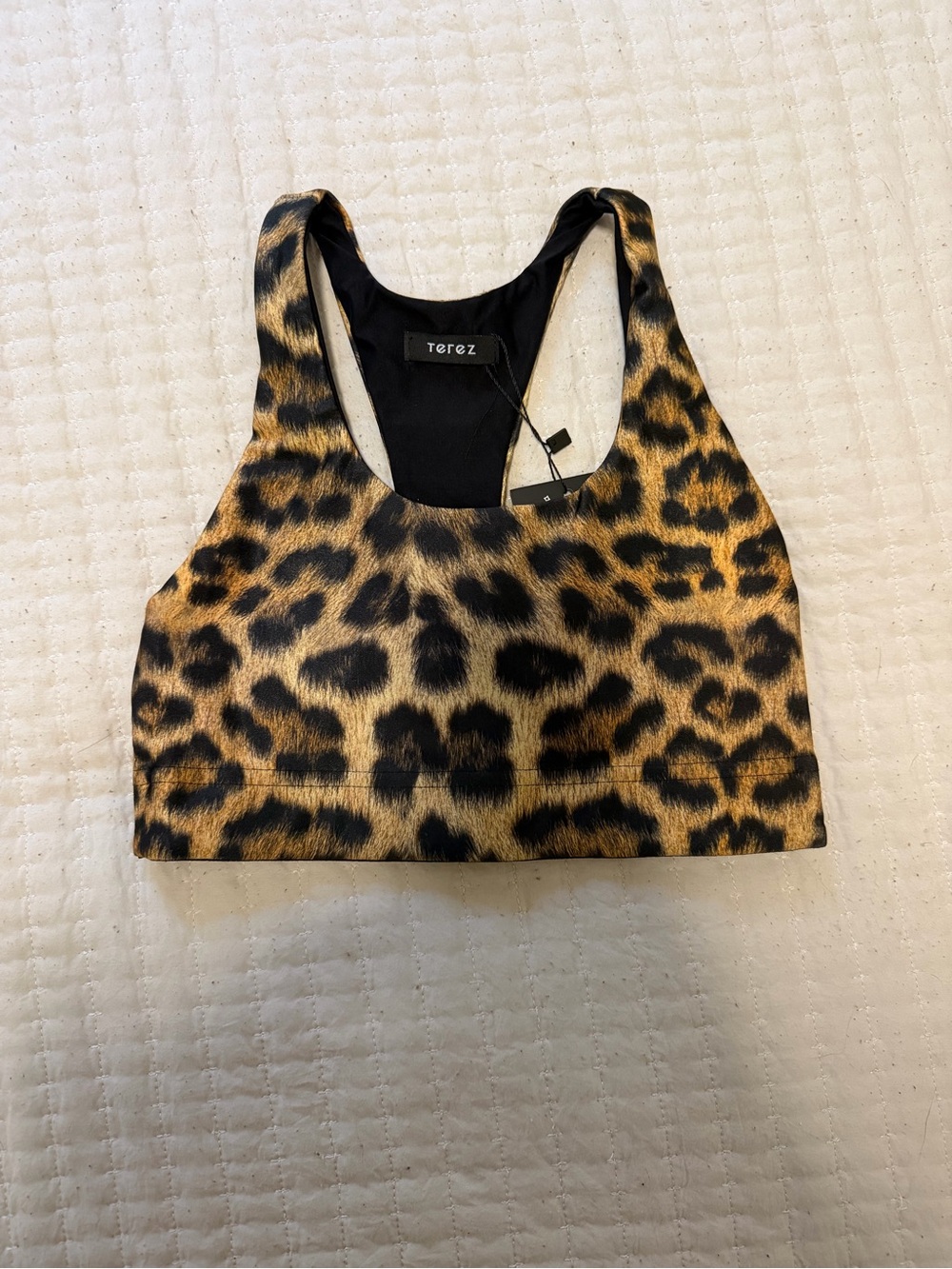Terez Leopard-Print Sports Bra in Brown and Black